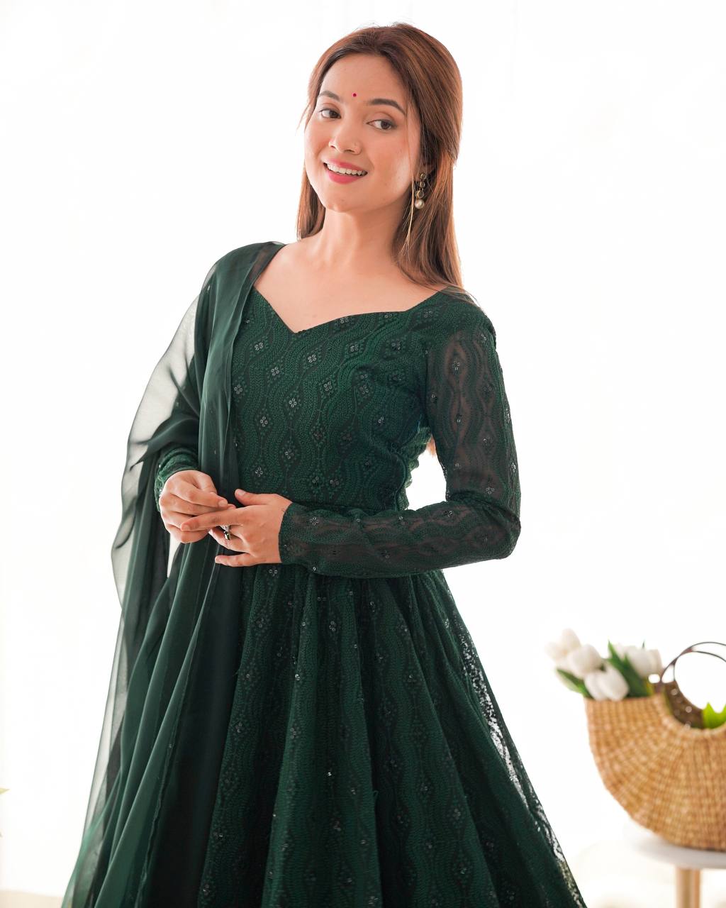 Dark Green Georgette Lukhnowi Sequence Work Anarkali Salwar Suit