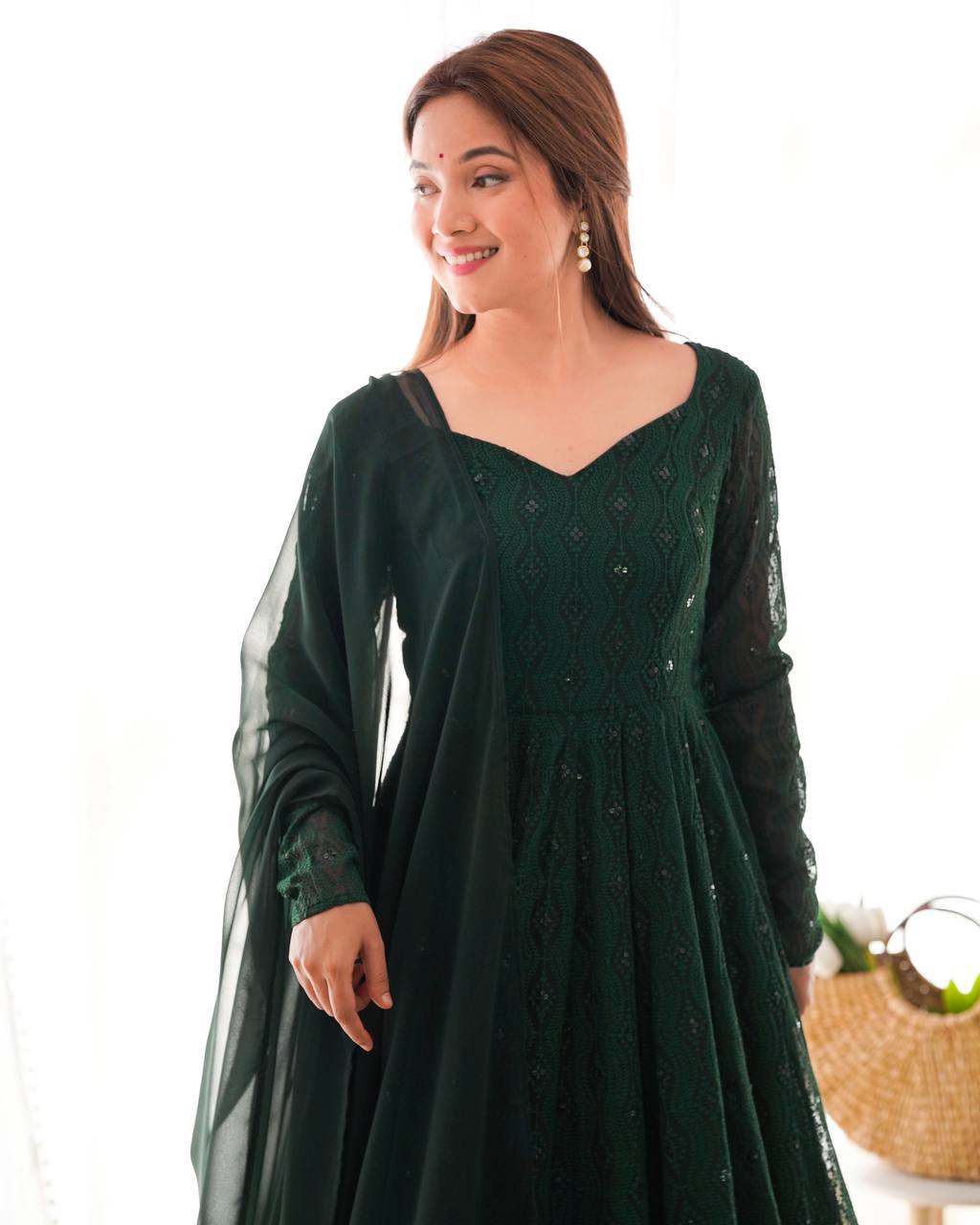 Dark Green Georgette Lukhnowi Sequence Work Anarkali Salwar Suit