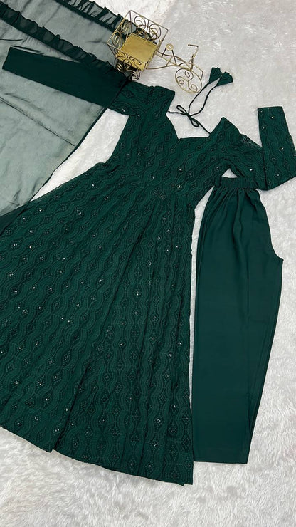 Dark Green Georgette Lukhnowi Sequence Work Anarkali Salwar Suit