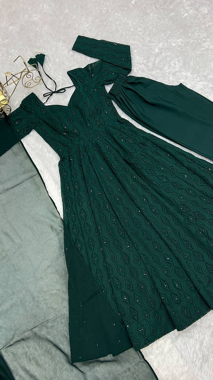 Dark Green Georgette Lukhnowi Sequence Work Anarkali Salwar Suit