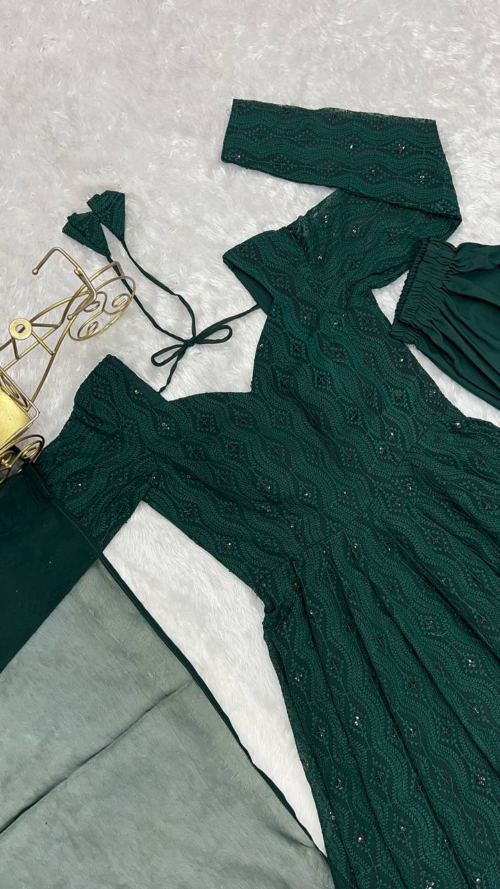 Dark Green Georgette Lukhnowi Sequence Work Anarkali Salwar Suit