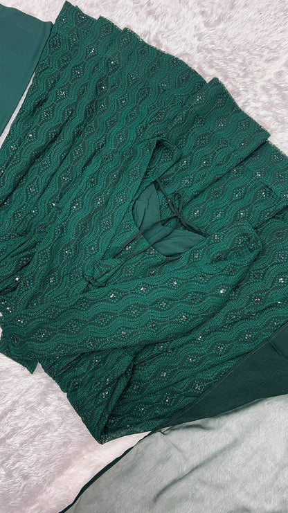 Dark Green Georgette Lukhnowi Sequence Work Anarkali Salwar Suit