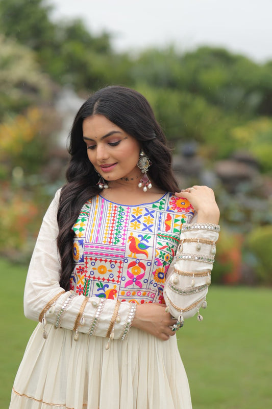 Off White Kora Cotton Gota Patti Work Navratri Gown