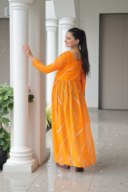 Yellow Leheriya Print Work With Kutchi Patchework Navratri Kurti