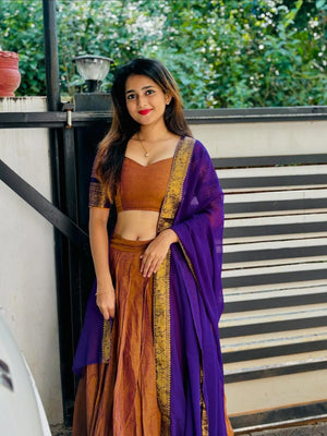 Kanchi cotton pavadai dhavani for temple and college function
