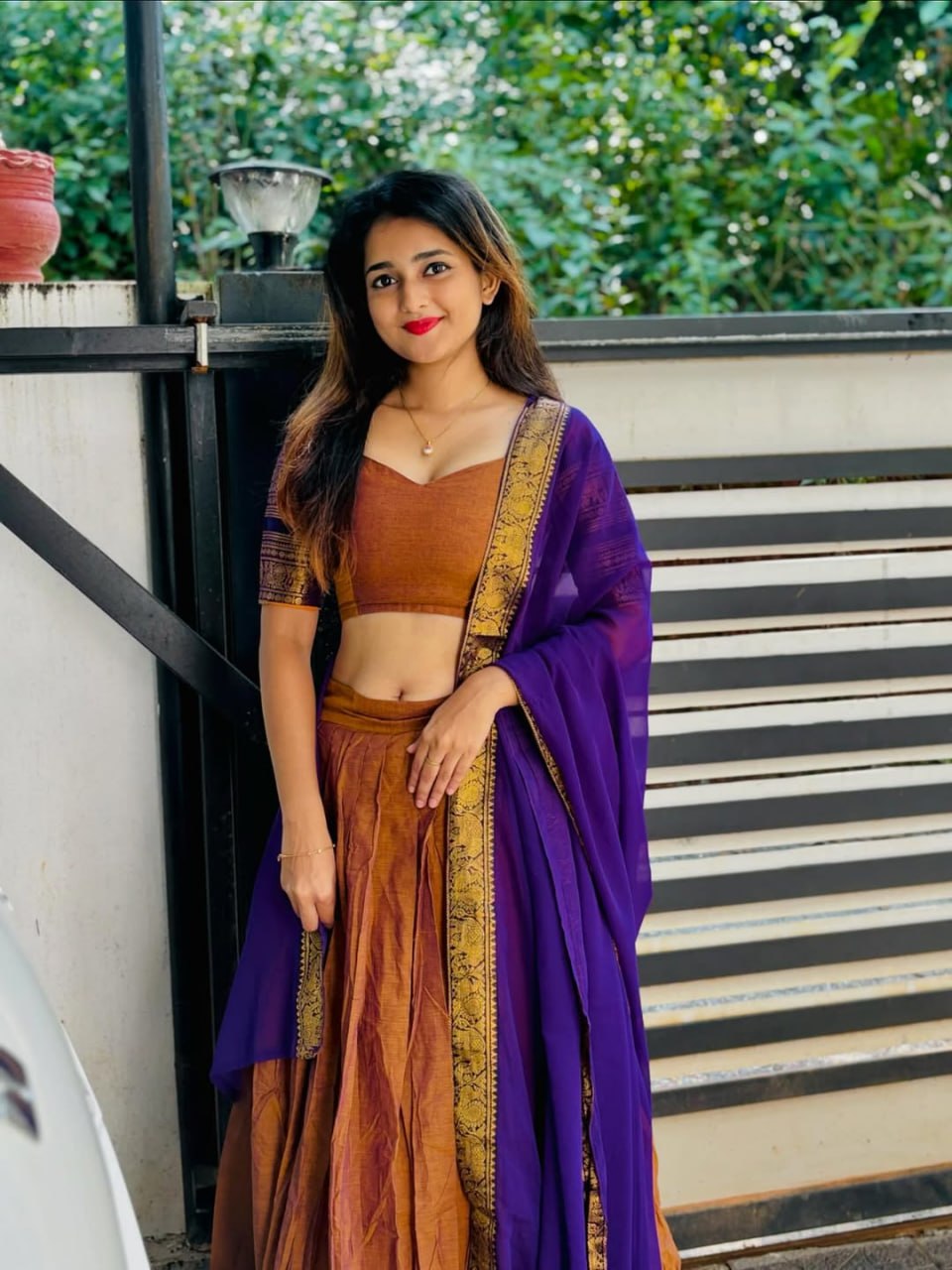 Kanchi cotton pavadai dhavani for temple and college function
