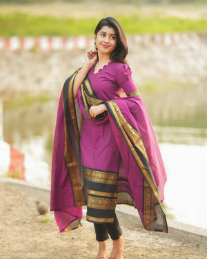 Heavy Kanchi cotton suit set for temple and family functions
