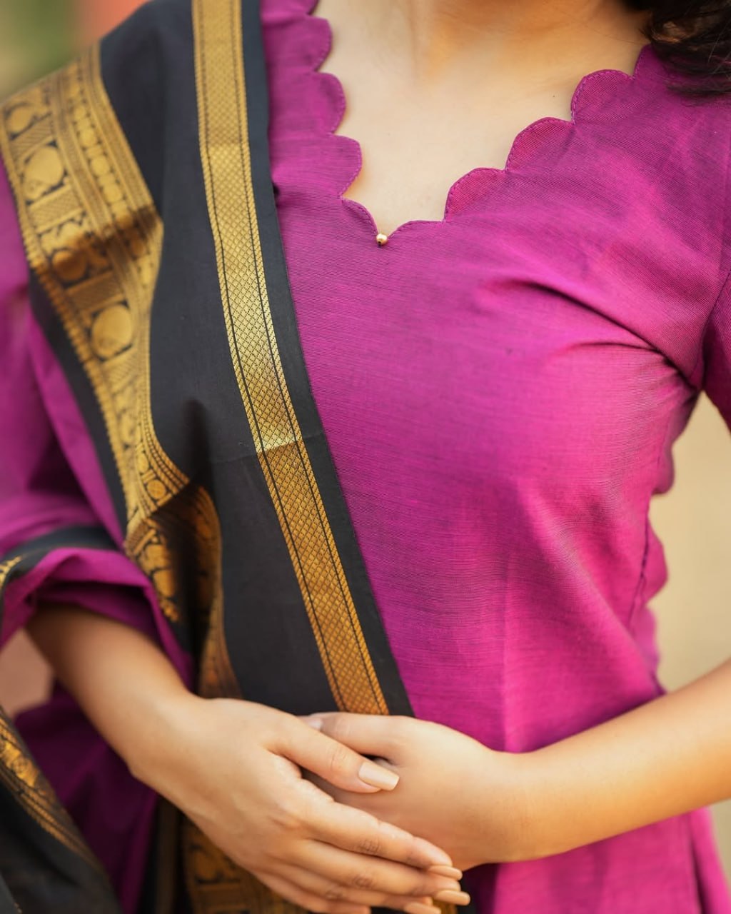 Heritage South Indian kurta set with traditional temple border
