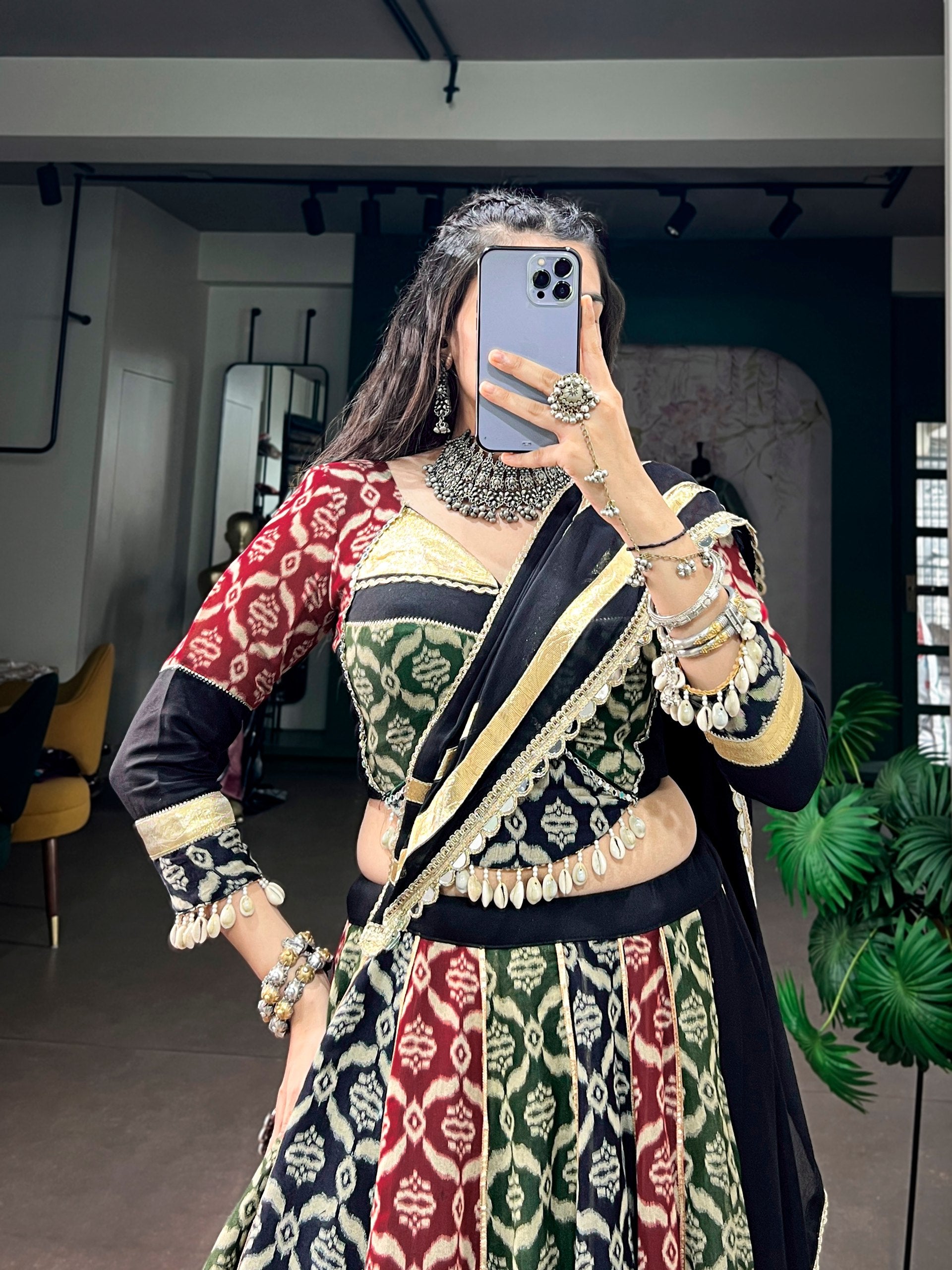 Multi-Color Pure Rayon Fabric Adorned With Heritage Prints & Elegant Lace Accents Canvas Stitching Navratri Chaniya Choli Set