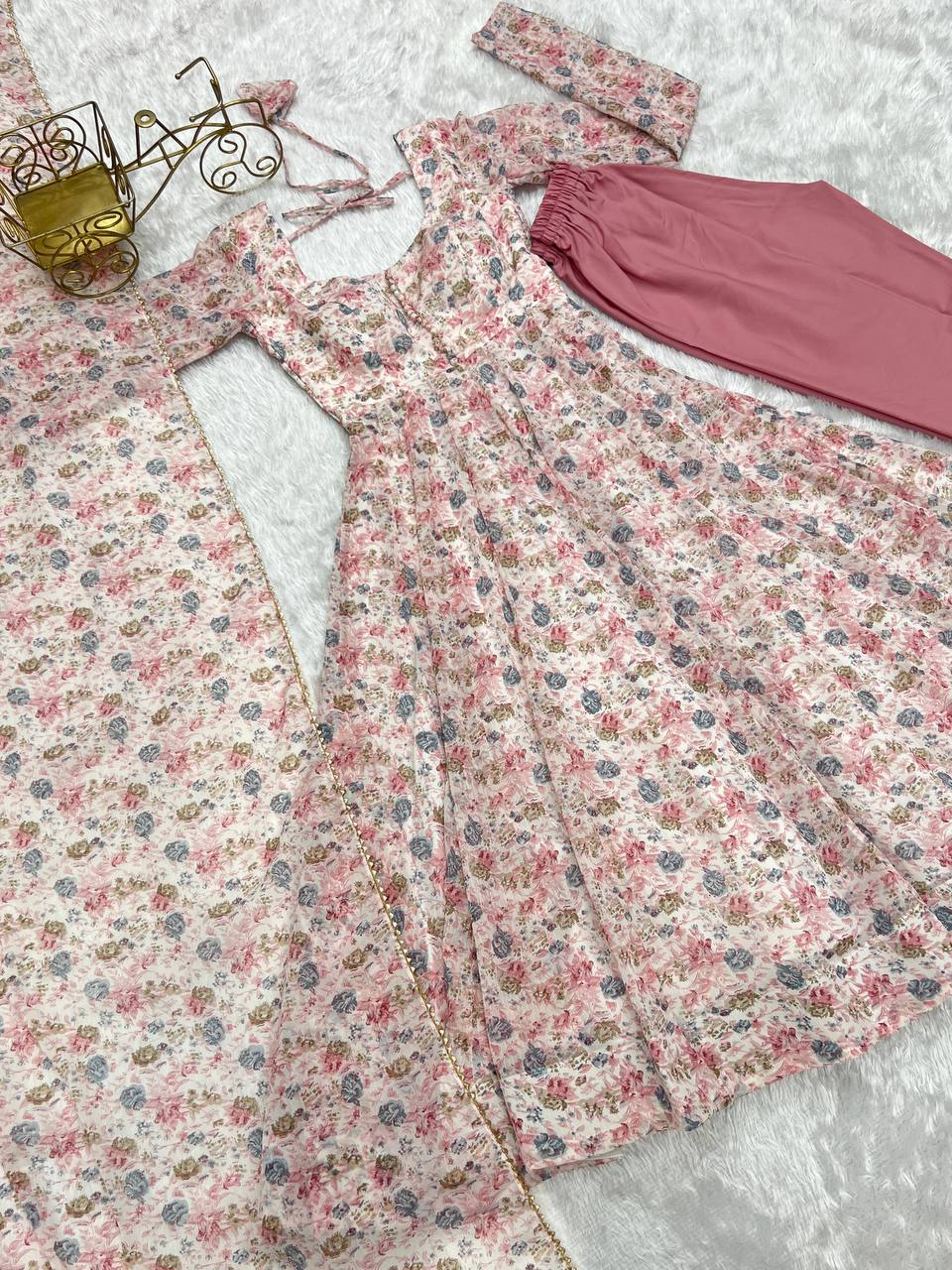 Pink Heavy Orange Chiffon Floral Print Salwar Suit