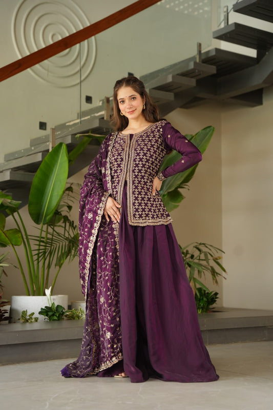 Wine Fendy With Rich Beads Embroidered Work Sharara