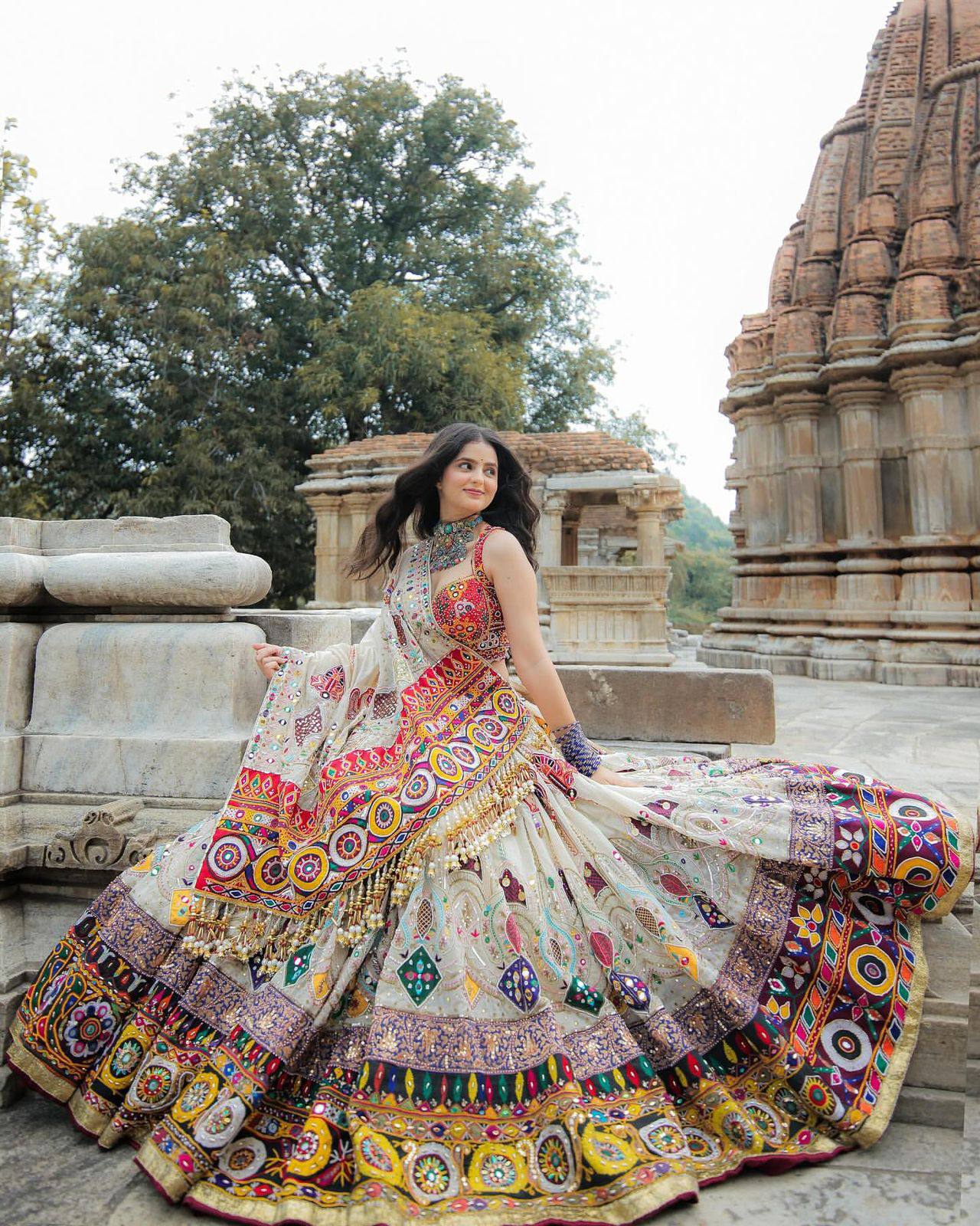 Heavy muslin cotton chaniya choli with patchwork and embroidery
