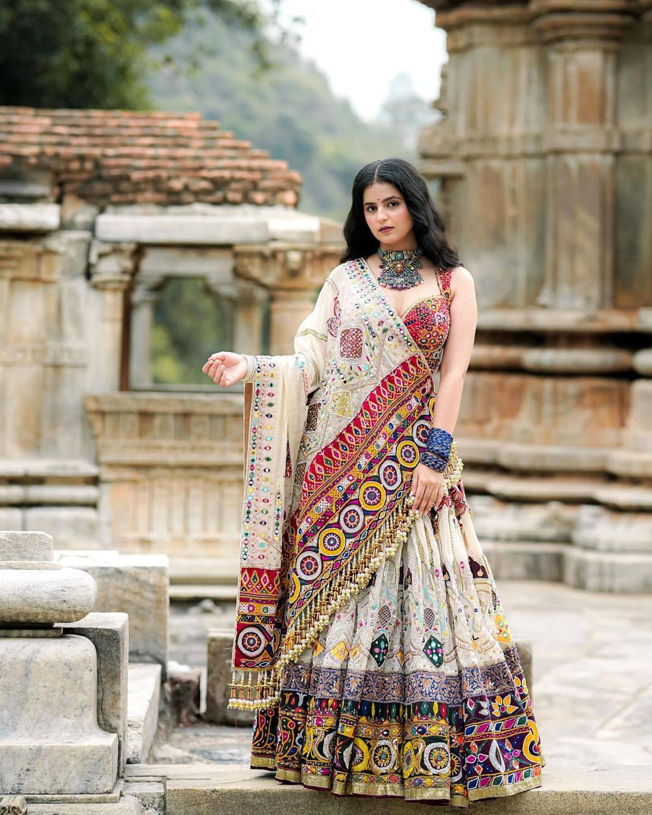 Designer Navratri lehenga choli with digital print and gota work
