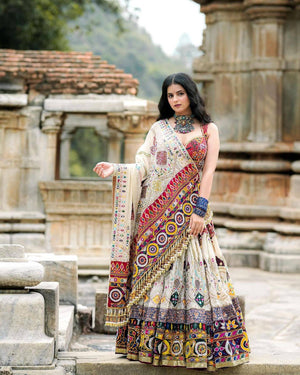 Designer Navratri lehenga choli with digital print and gota work
