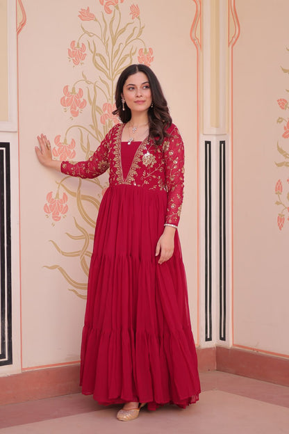Rani Faux Blooming With Sequins Zari Embroidered Work Gown