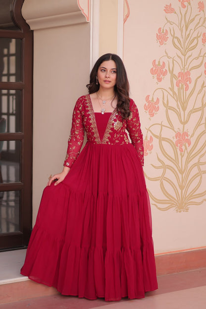 Rani Faux Blooming With Sequins Zari Embroidered Work Gown
