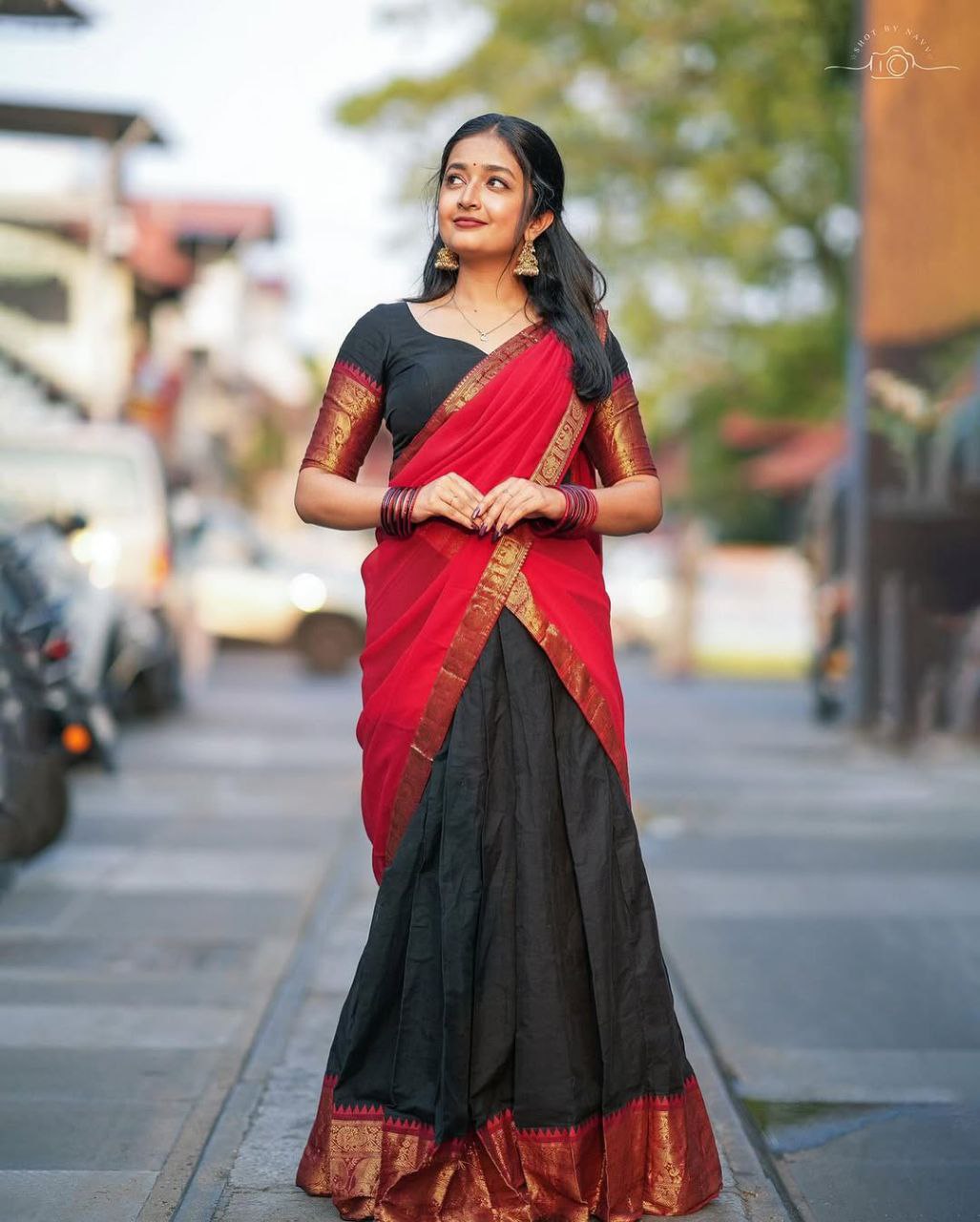Midnight Black Kanjivaram Silk Half Saree with Gold Zari Weaving by The Beauty Queen Surat