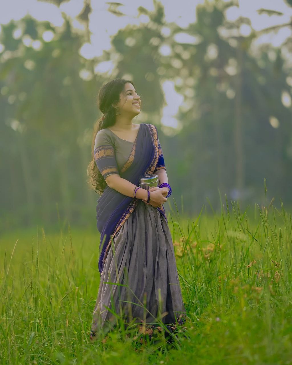 Steel Grey Kanjivaram Silk Half Saree with Gold Zari Weaving by The Beauty Queen Surat