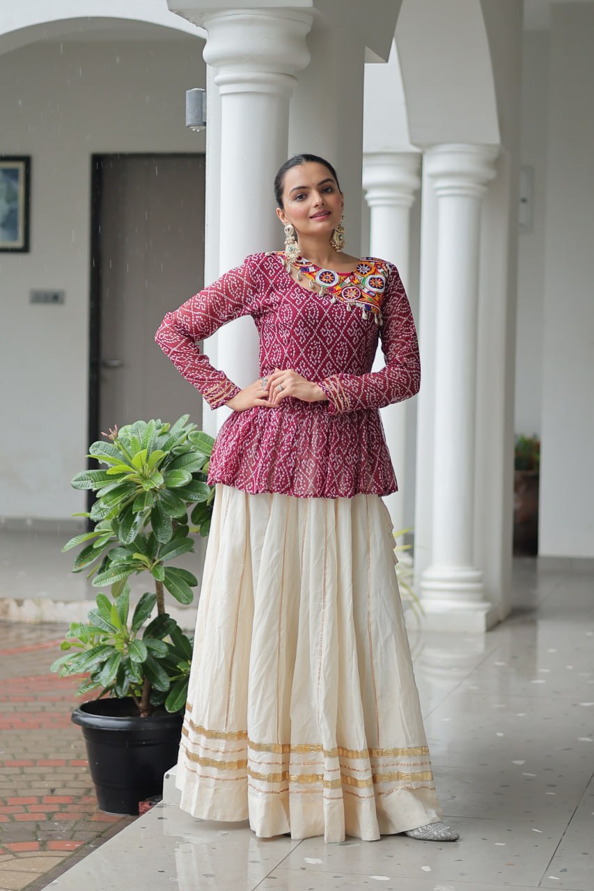 Maroon Attractive Gota Patti Lace Navratri Special Lehenga