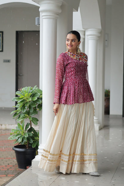 Maroon Attractive Gota Patti Lace Navratri Special Lehenga