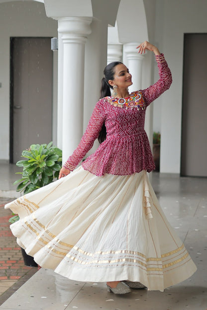 Maroon Attractive Gota Patti Lace Navratri Special Lehenga