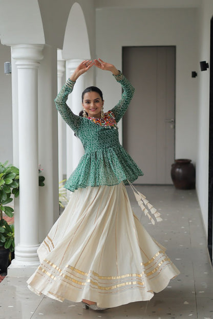 Green Attractive Gota Patti Lace Navratri Special Lehenga