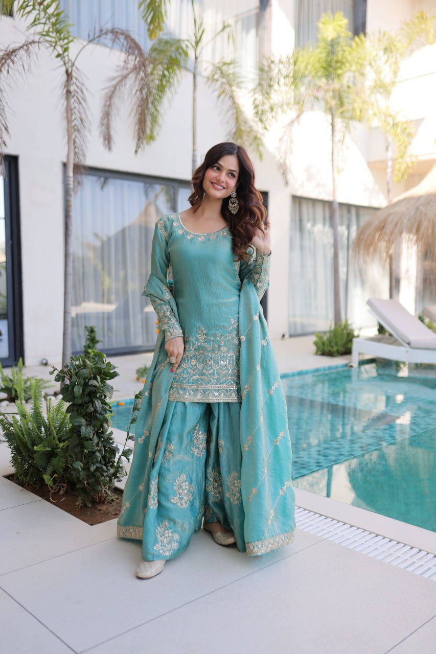 Sky Fendi Crush With Zari Sequins Embroidered Work Sharara