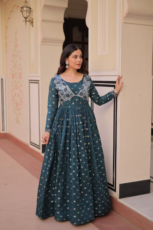 Rama Staple Jequard Weaving Work Gown
