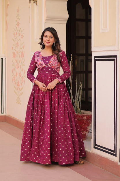 Wine Staple Jequard Weaving Work Gown