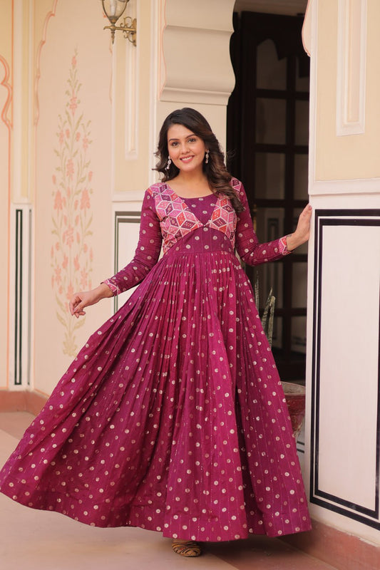 Wine Staple Jequard Weaving Work Gown