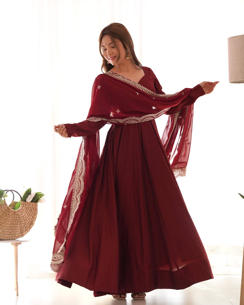 Maroon Fresh Look Chanderi Silk Fully Flair Anarkali Suit