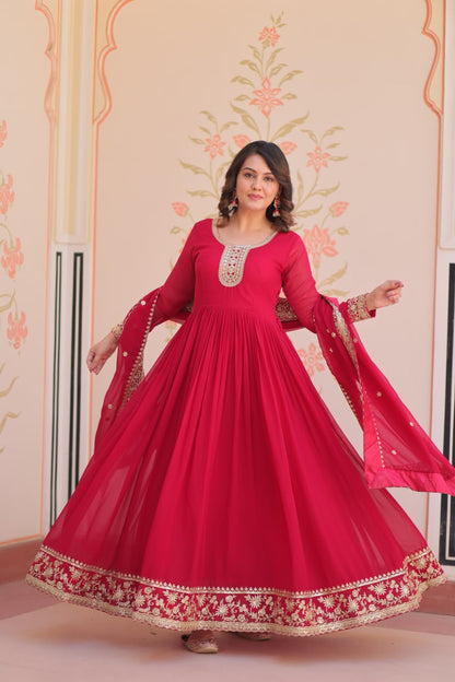 Rani Faux Blooming Georgette With Zari Sequins Embroidered Work Gown