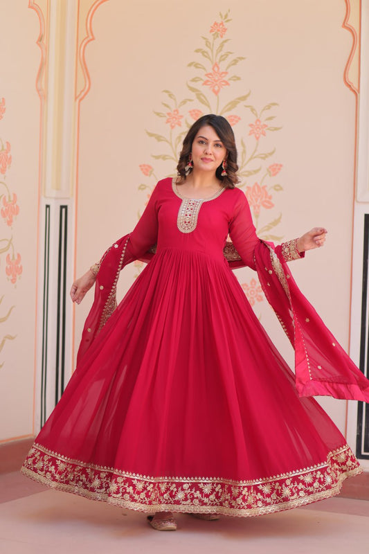 Rani Faux Blooming Georgette With Zari Sequins Embroidered Work Gown