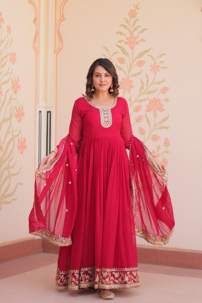 Rani Faux Blooming Georgette With Zari Sequins Embroidered Work Gown