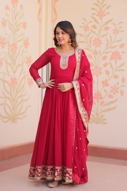 Rani Faux Blooming Georgette With Zari Sequins Embroidered Work Gown