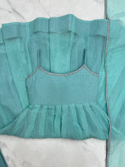 Lagoon Color Crunchy Silk Fabric With Siroski Work Salwar Suit