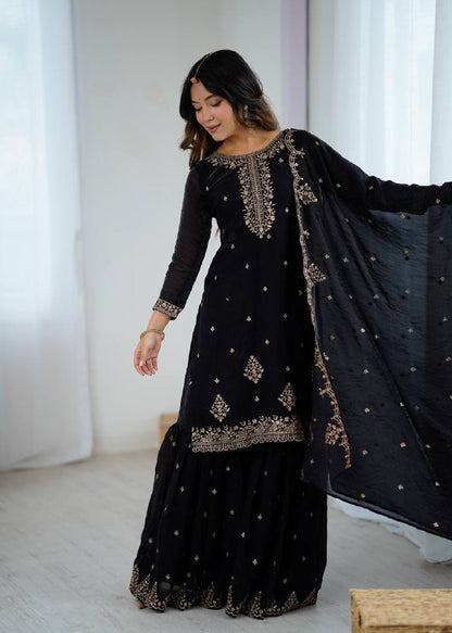 Black Georgette Lukhnowi Sequence Work Anarkali Salwar Sharara Suit