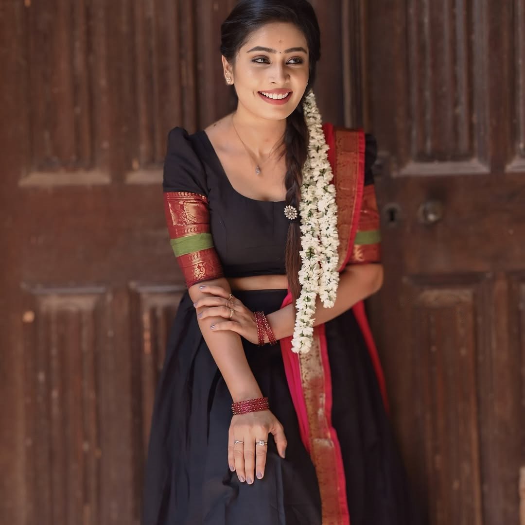Traditional langa voni black pink South Indian style
