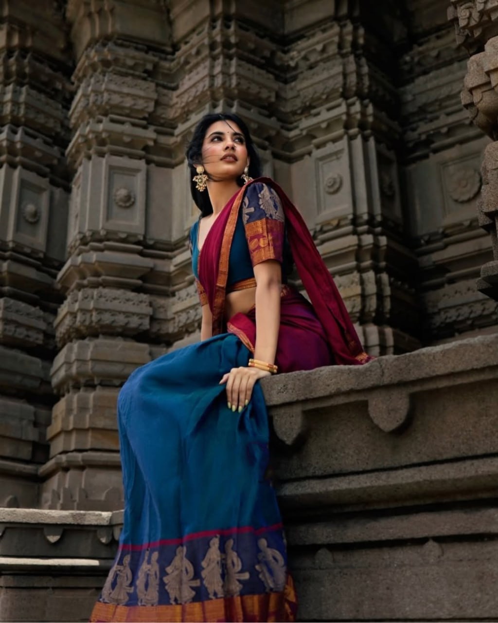 Authentic Kanchi cotton langa voni for temple wear
