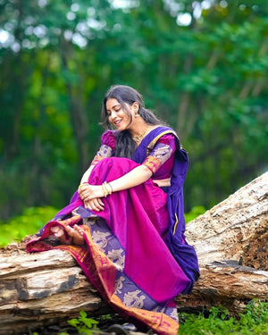 Pavadai dhavani Kanchi cotton with temple zari border
