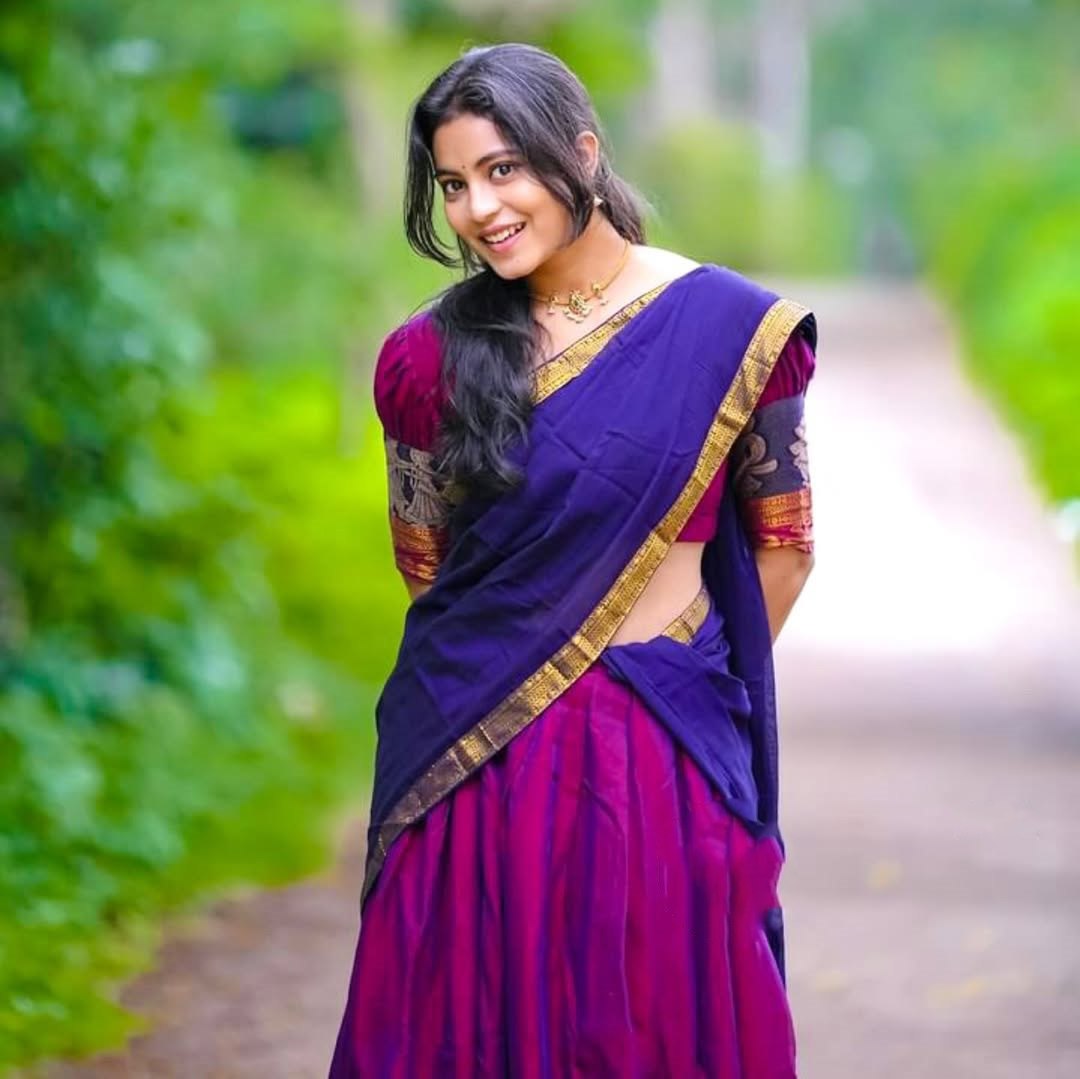 Traditional langa voni magenta blue South Indian style
