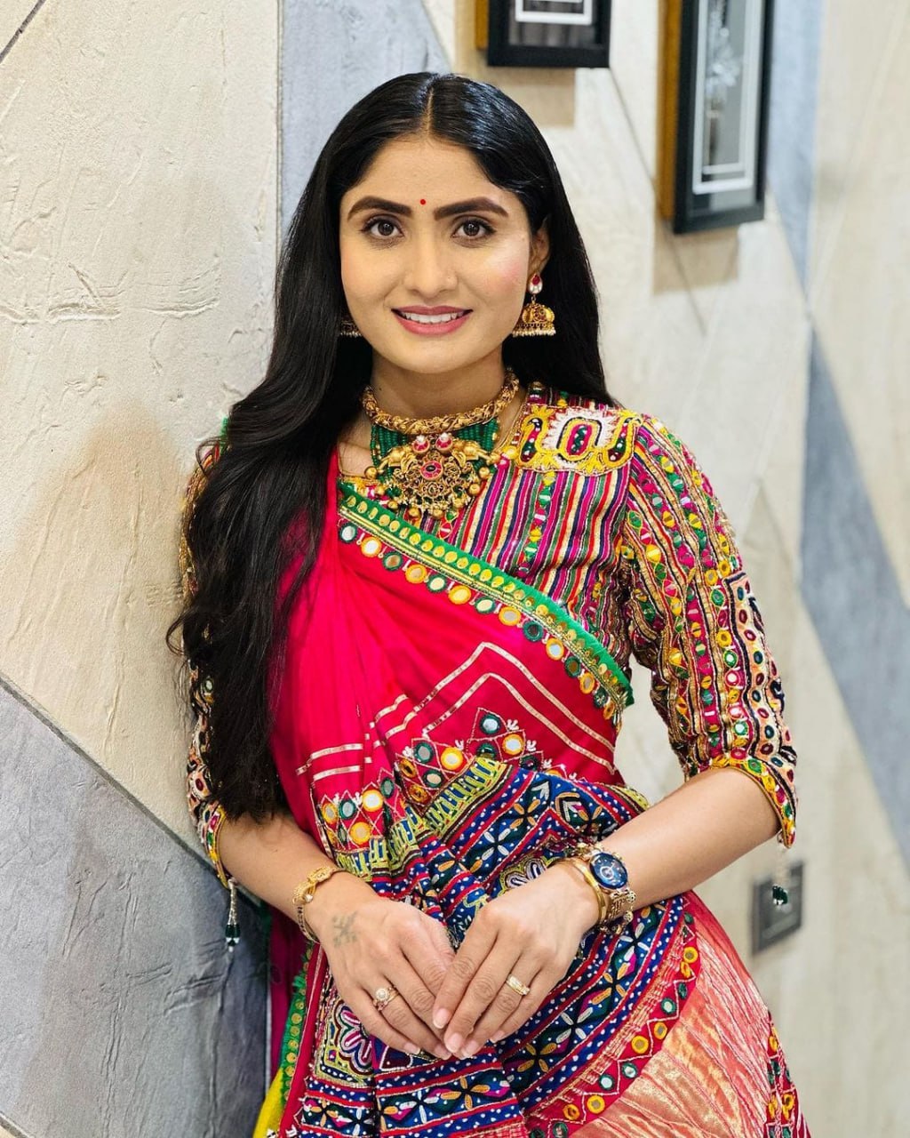 Multicolor Fancy Digital Print Real Mirror Work Navaratri Lehenga Choli