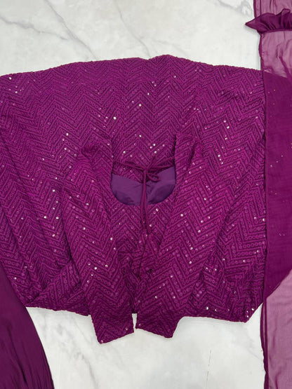 Wine Georgette Lukhnowi Sequence Work Anarkali Salwar Suit