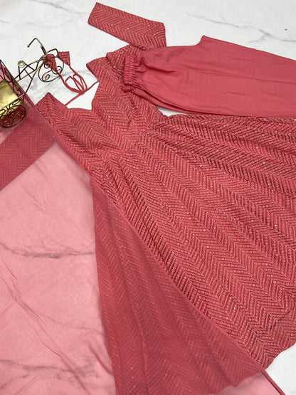 Peach Georgette Lukhnowi Sequence Work Anarkali Salwar Suit