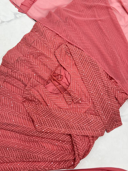 Peach Georgette Lukhnowi Sequence Work Anarkali Salwar Suit