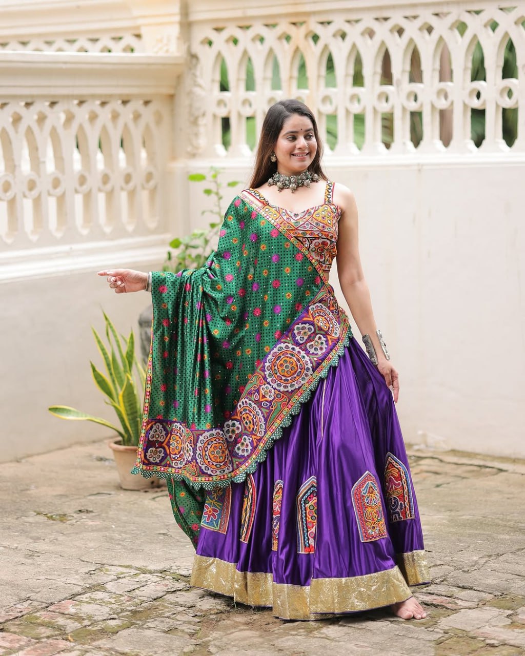 Purple Color Fancy Digital Print Real Mirror Work Navaratri Lehenga Choli