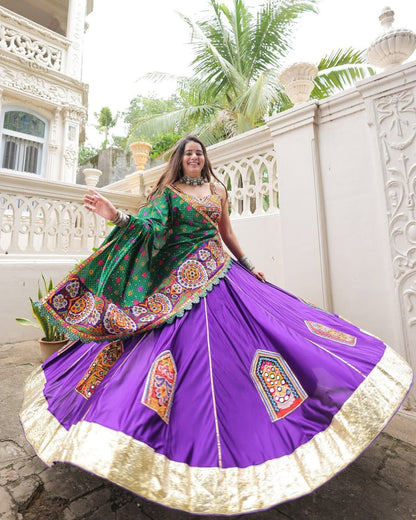 Purple Color Fancy Digital Print Real Mirror Work Navaratri Lehenga Choli