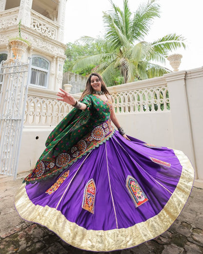 Purple Color Fancy Digital Print Real Mirror Work Navaratri Lehenga Choli