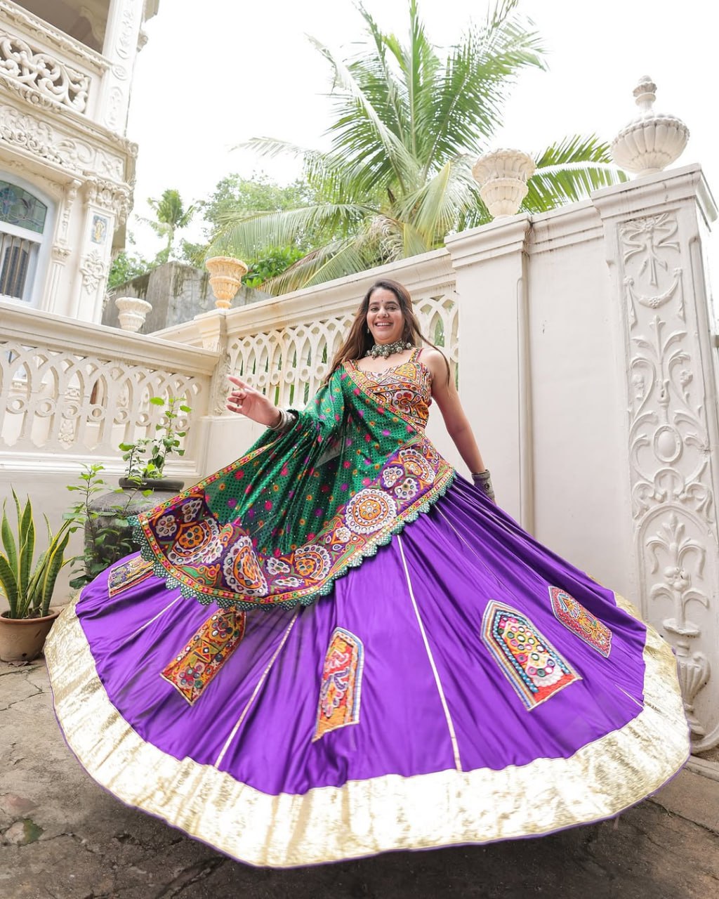 Purple Color Fancy Digital Print Real Mirror Work Navaratri Lehenga Choli