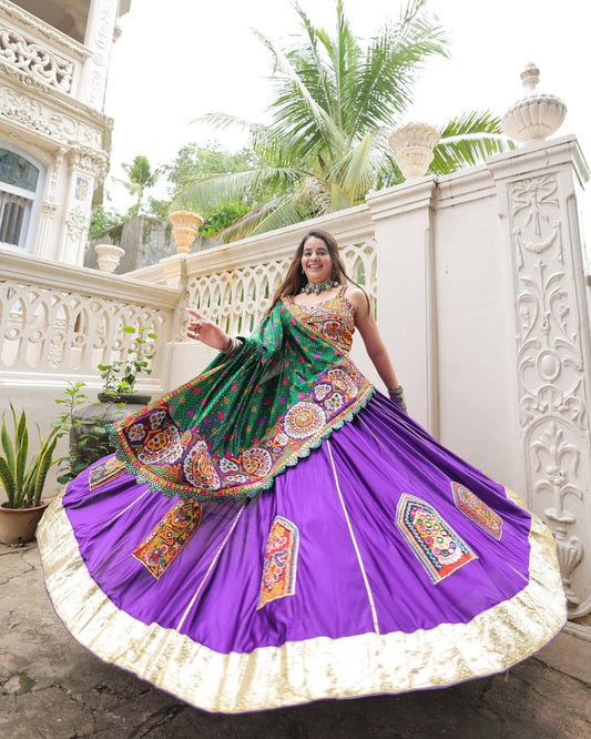 Purple Color Fancy Digital Print Real Mirror Work Navaratri Lehenga Choli